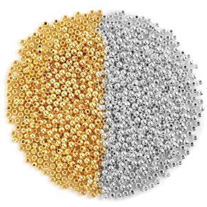Round Spacer Beads 1200Pcs 4mm Gold Silver DIY Jewelry